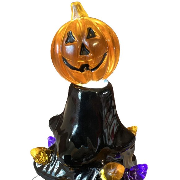 HALLOWEEN Black Ceramic Tree With Pumpkin Topper and LED Lights - Picture 4 of 5